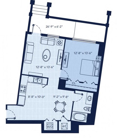 a floor plan of a small apartment at Regatta at New River, Fort Lauderdale, 33301